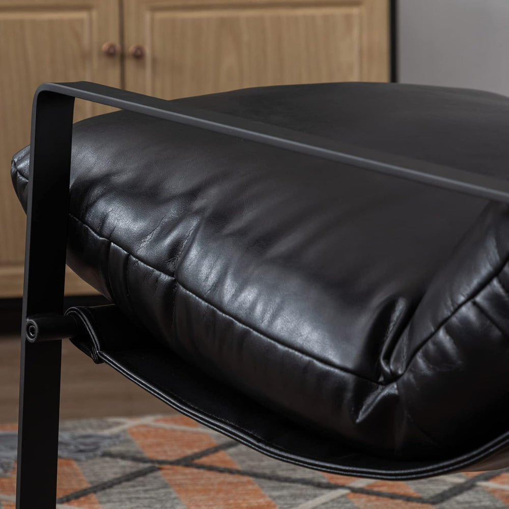 Ya-Home 1-Pack Mid-Century PU Leather Accent Armchair, Black