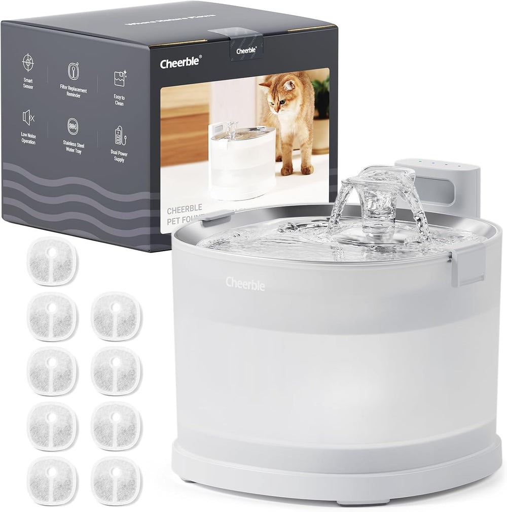 Cheerble Pumpless Pet Fountain Elfin E1+ with 9 Extra Filters, Wireless Pet F...