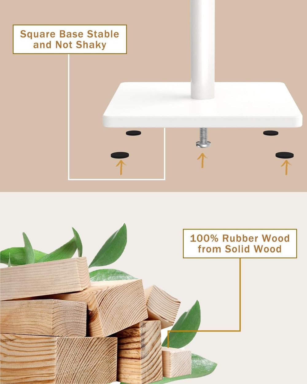Yawinhe Coat Rack, Sturdy Woode Stand Tree with 8 Hooks,White