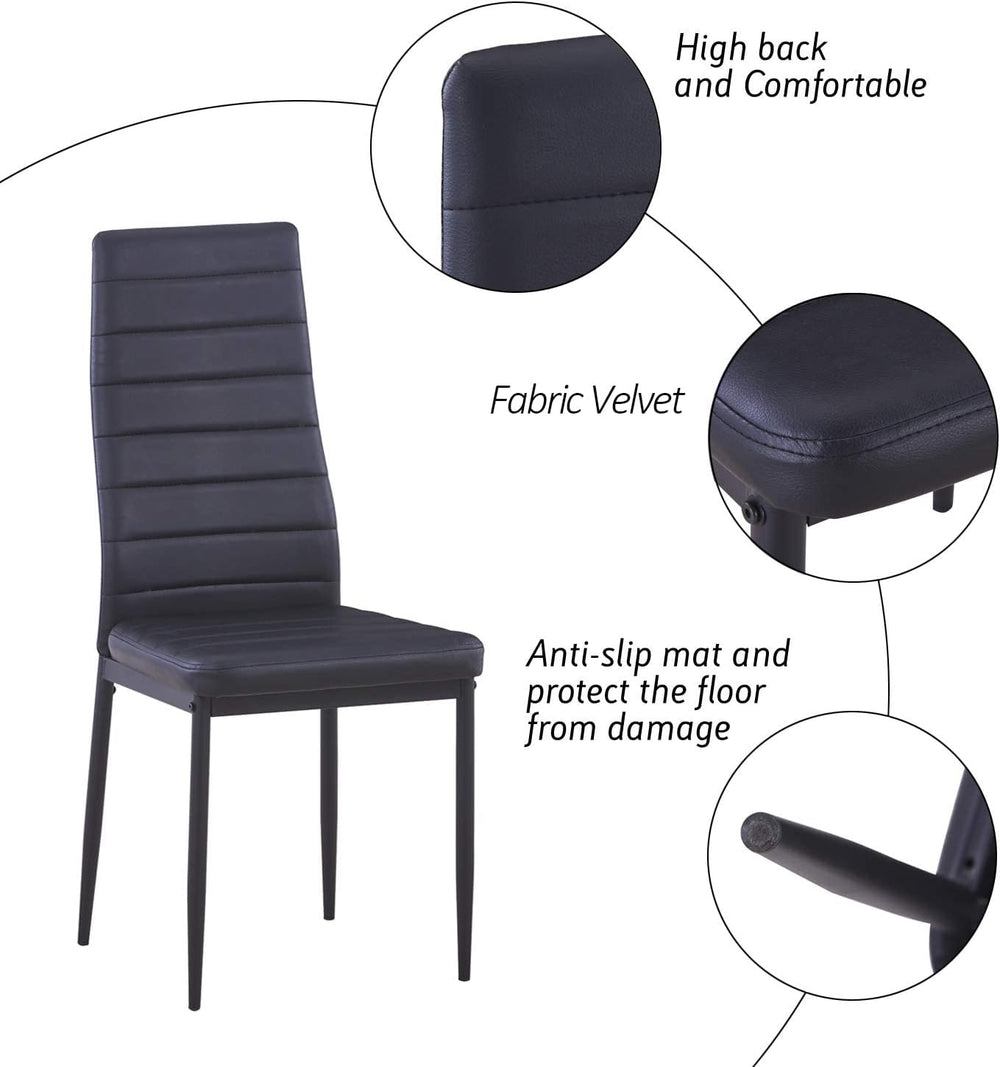 Round Tempered Glass Dining Table Set with Black Metal Legs