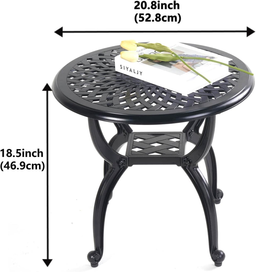 Mandolin Black Cast Aluminum Round Outdoor Patio Coffee End Table