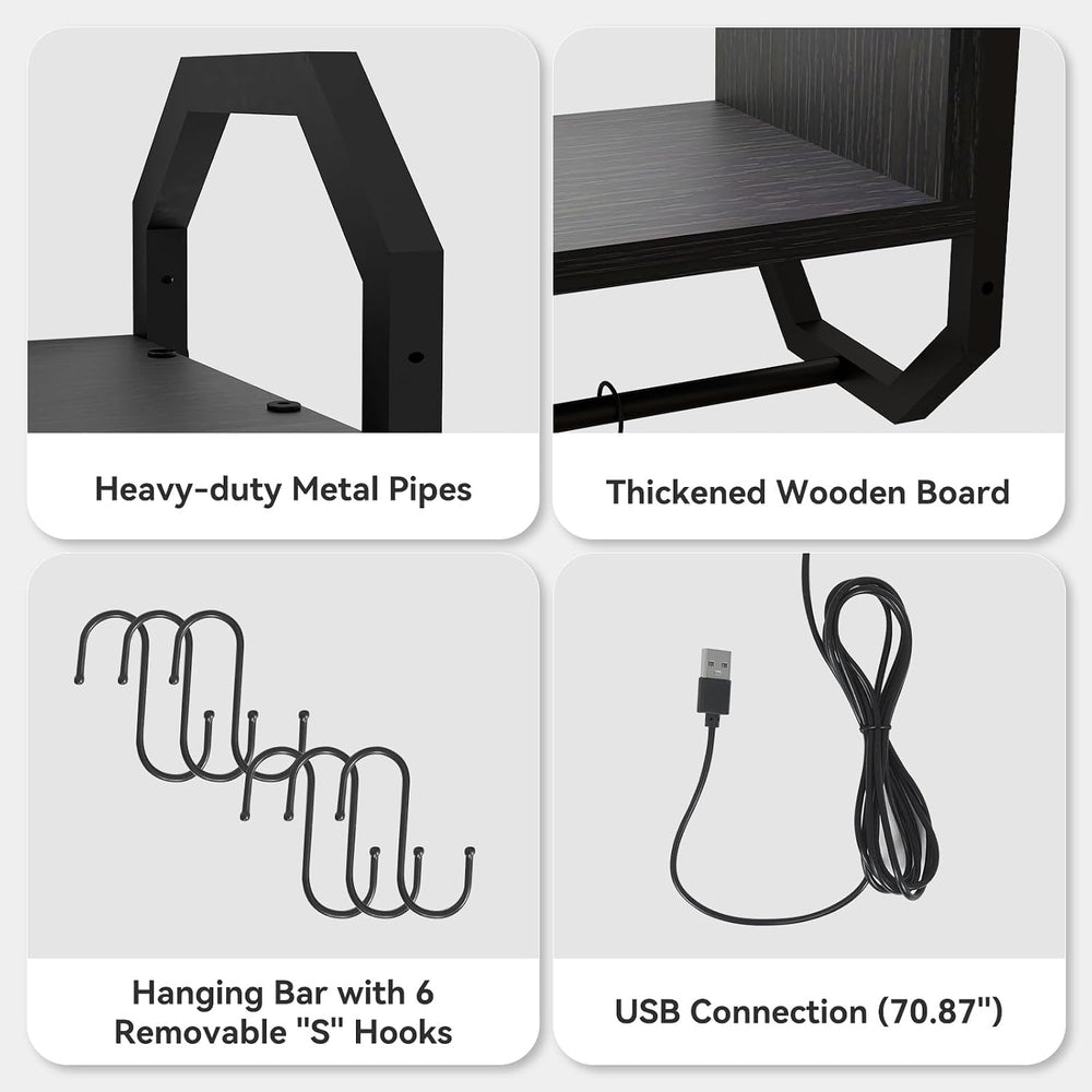 ELECWISH 34" Gaming Floating Shelves for Wall, LED Display Rack, Black