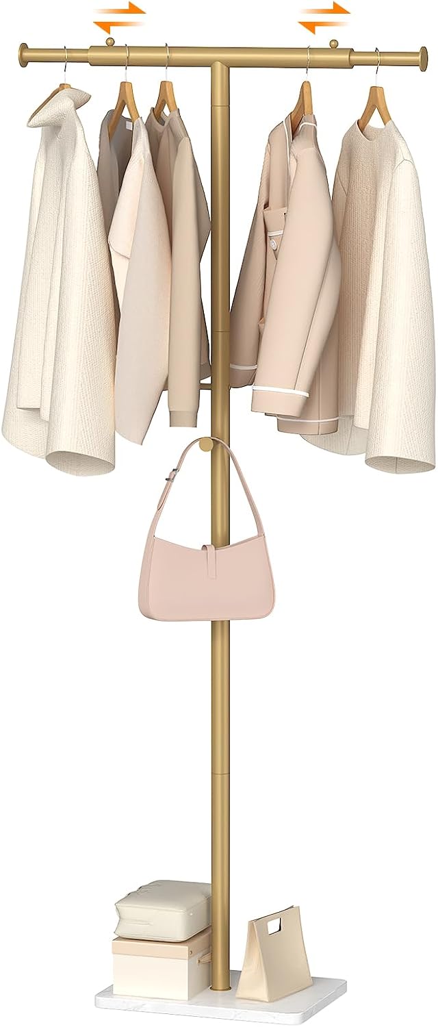 Width Adjustable T-shaped Coat Rack Freestanding, Modern Coat Rack, Gold