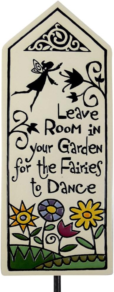 Ceramic Tile Garden Stake with 'Leave Room for Fairies to Dance' Quote