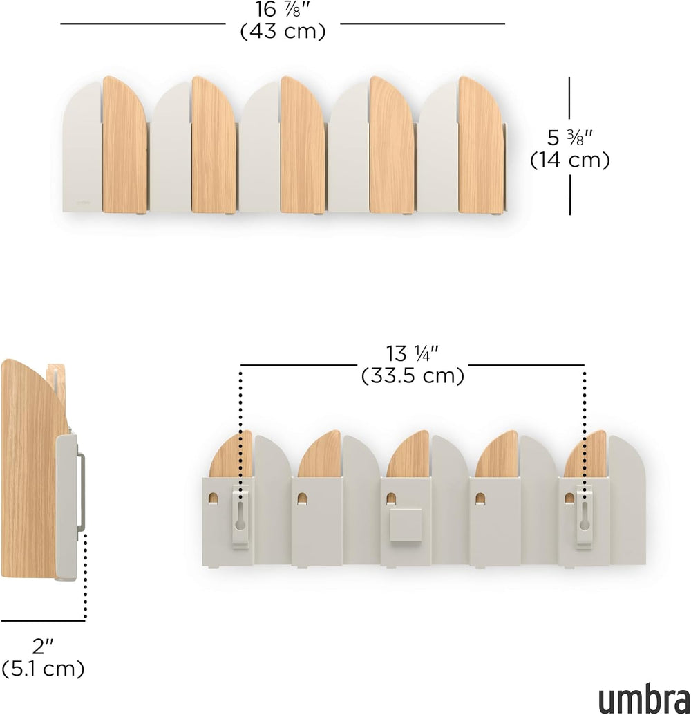 Umbra Saloon Wall Hook, Wall Mounted Coat Rack, 5 Hook, Natural