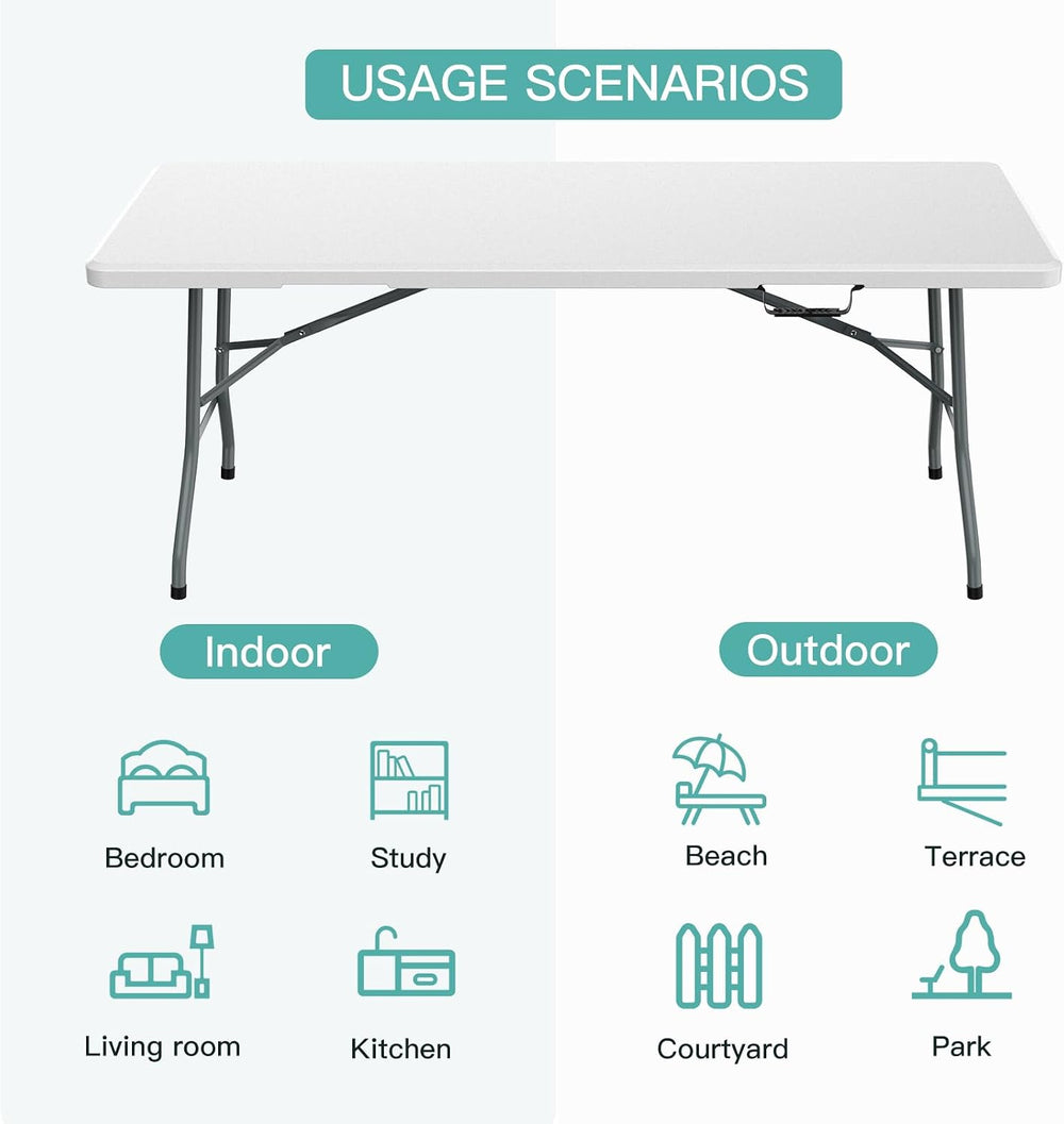 6 ft Portable Folding Table, UV-Protected Waterproof Top, 330 lb Capacity