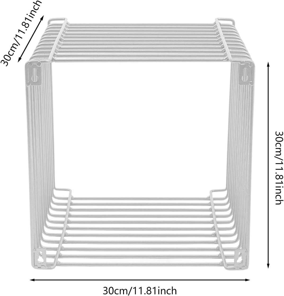 Square Geometry Retro Side Table, Linear Metal End Table, Iron Multi-Purpose Desktop Shelf, Wire Cube Storage Rack, Book Stackable, Accent Table, Nightstand for Bedroom (Silver)