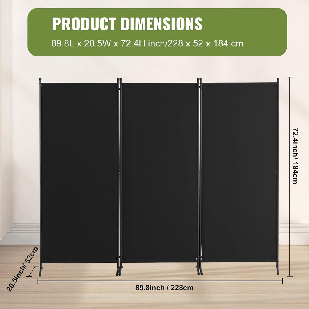 VEVOR Room Divider, 3 Panel Room Dividers and Folding Privacy Screens, Fabric Partition Room Dividers for Office, Bedroom, Dining Room, Study, Freestanding, Black