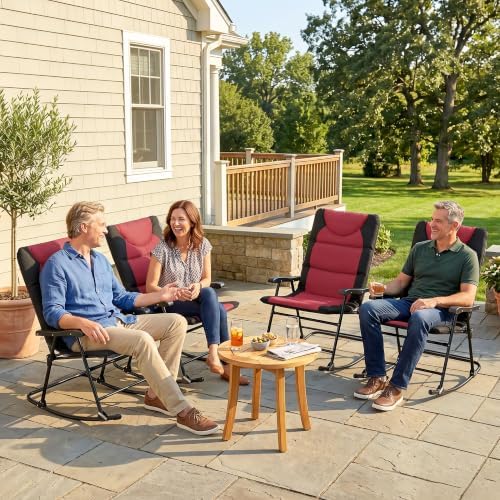 Outsunny Set of 4 Oversized Folding Rocking Camping Chair, Red