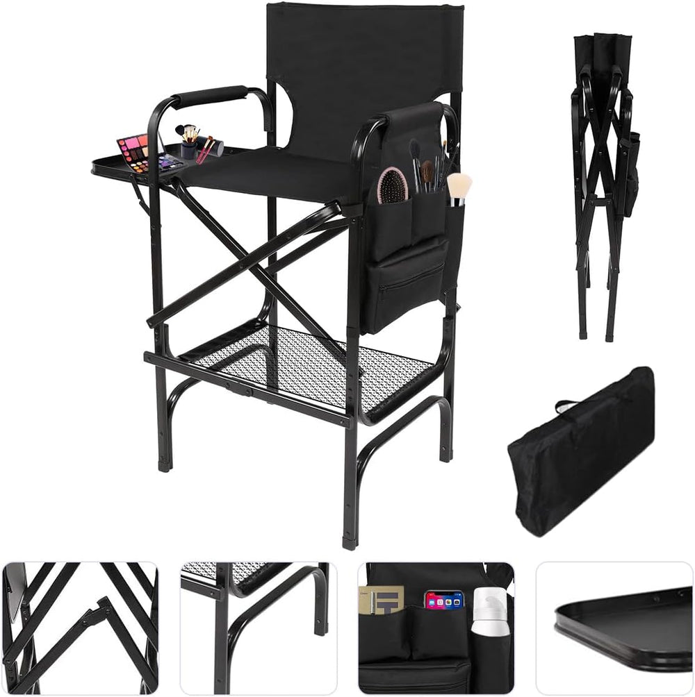Folding Makeup Chair with Folding Tabletop Storage Bags for Makeup Artists