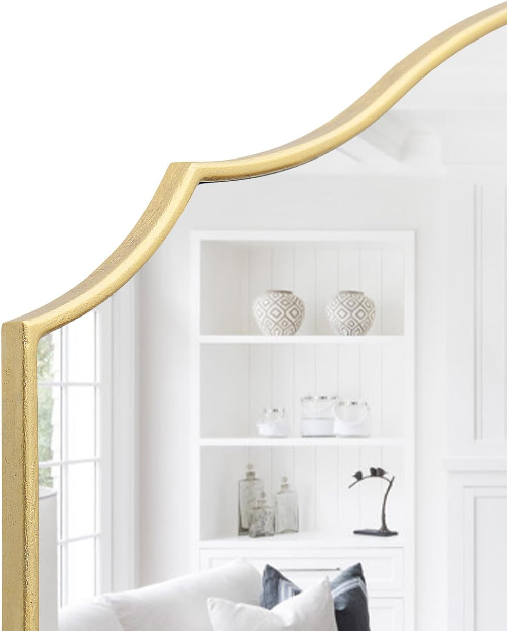 Besdomus Gold Scalloped Dresser Mirror: 35"x26" Wooden Bathroom Mirror