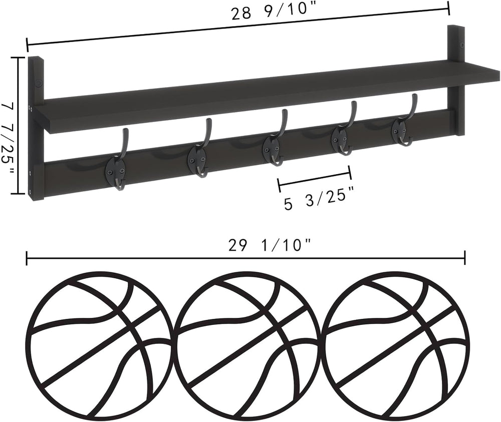 BAMEOS Wall-Mounted Shelf with Hooks - 28.9 Inch Entryway Hanging Shelf with ...