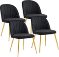 Velvet Dining Chairs Set of 4, Upholstered Mid Century Modern Dining Room Chairs, Armless Accent Chairs with Metal Gold Legs for Living Room, Kitchen, Black