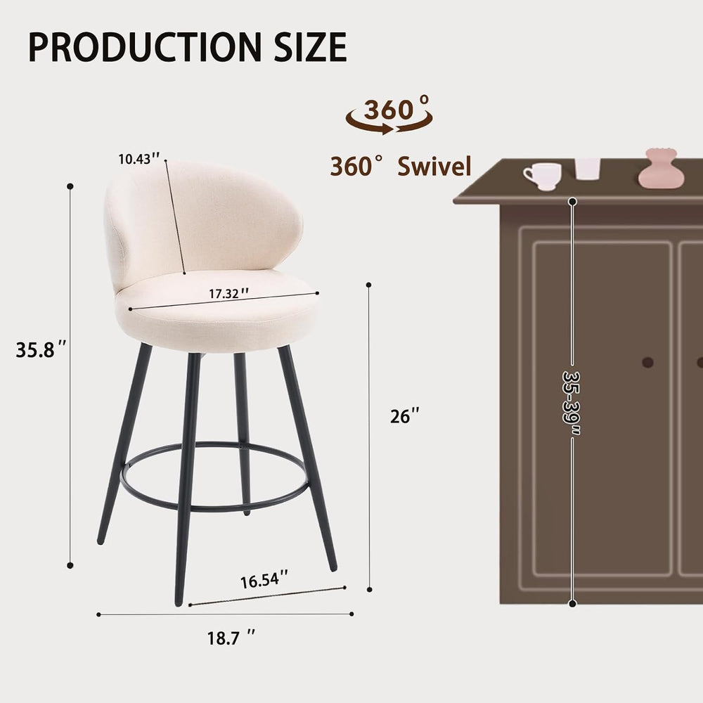 Bar Stools Set of 2, 360° Swivel Breathable Fabric Kitchen Counter Height Sto...