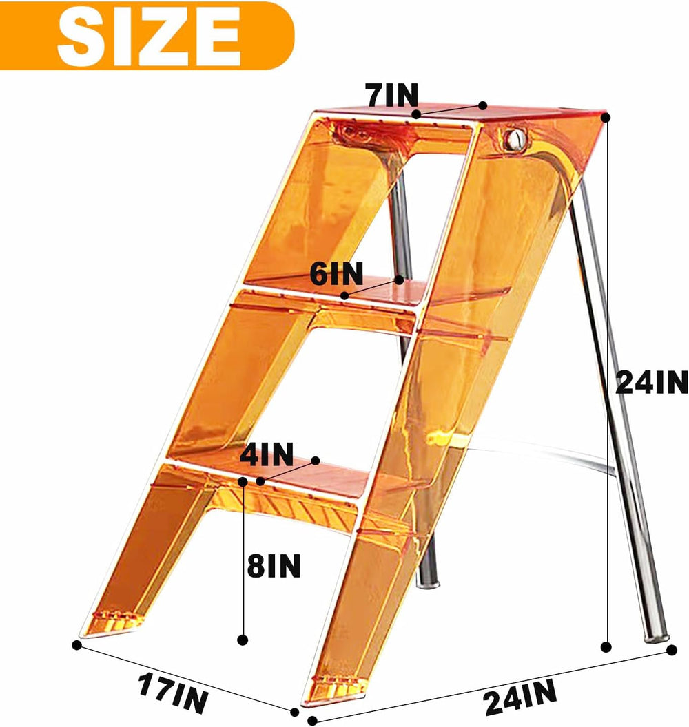 Acrylic Step Ladder, 3 Step Clear Folding Step Stool with Anti-Slip Steps