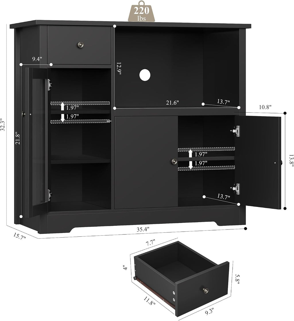 horstors microwave cabinet, kitchen storage cabinet, microwave stand, close-up detail