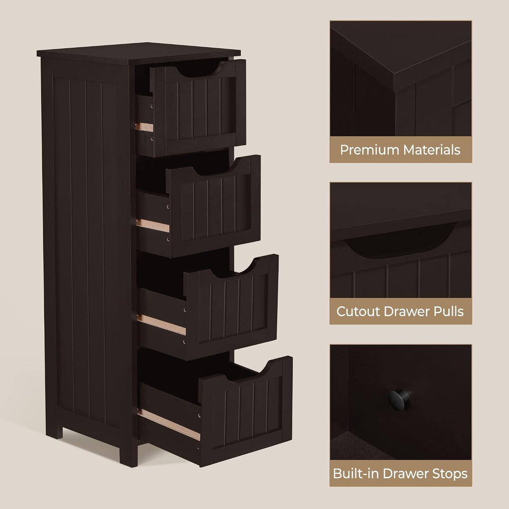 Yaheetech Bathroom Storage Cabinet, 12" W Slim 4-Drawer Design, Espresso