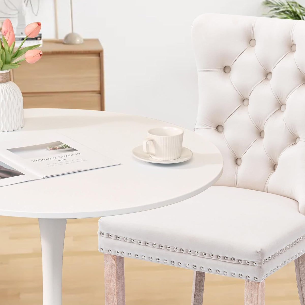 3 piece round dining table and chairs set, side view