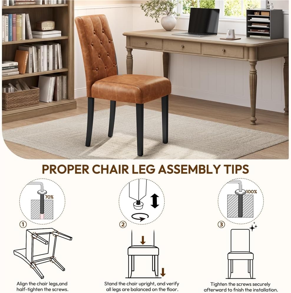 Yaheetech Dining Chairs Set of 4 Button Tufted Kitchen Chairs Retro Brown
