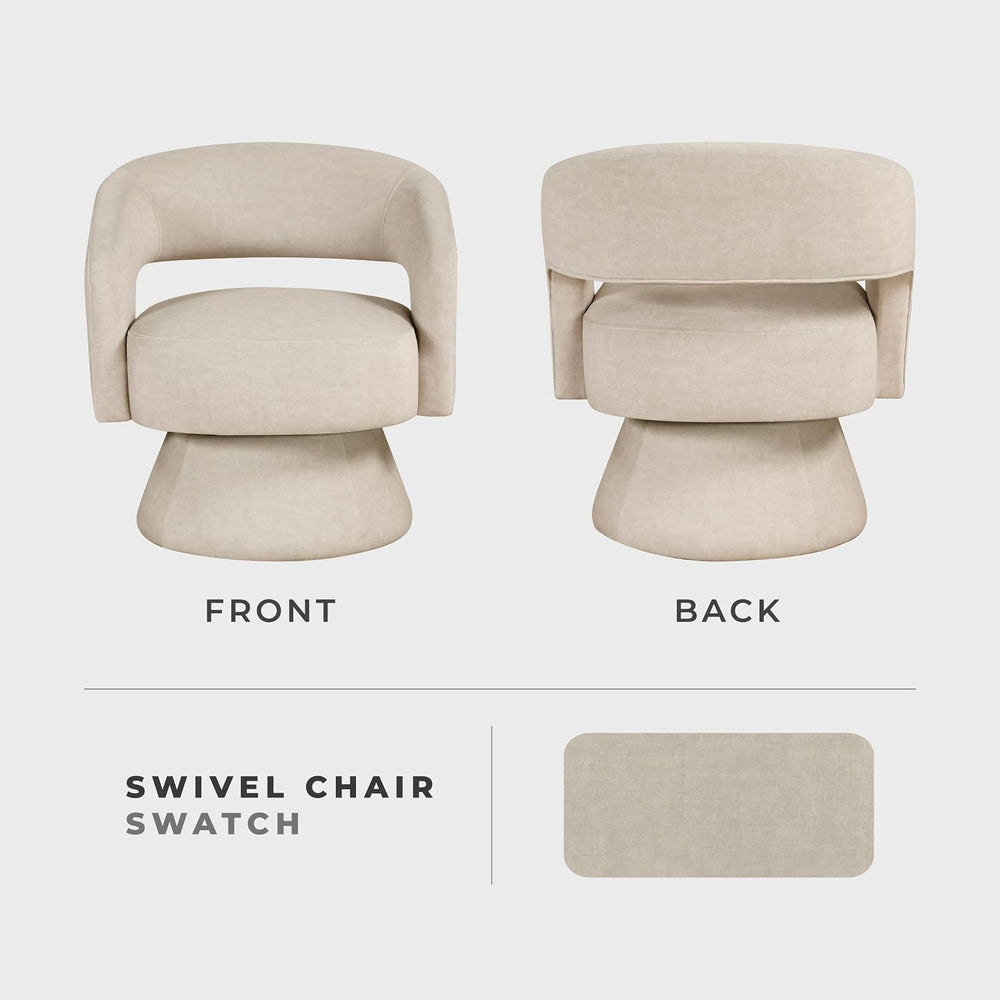 Lexicon Swivel Accent Chair, Modern Velvet Round Barrel Chair, Taupe
