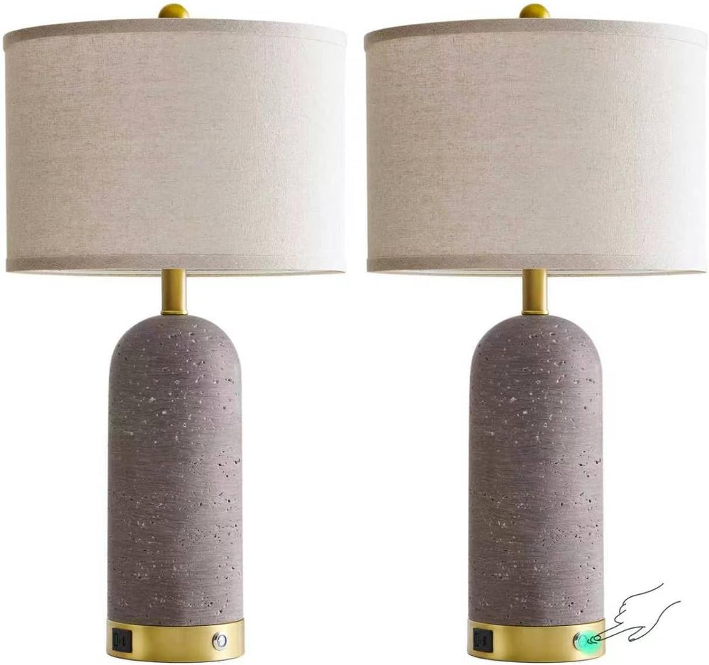 RORIA 25" Set of 2 Touch Farmhouse Table Lamps for Bedroom with USB C+A