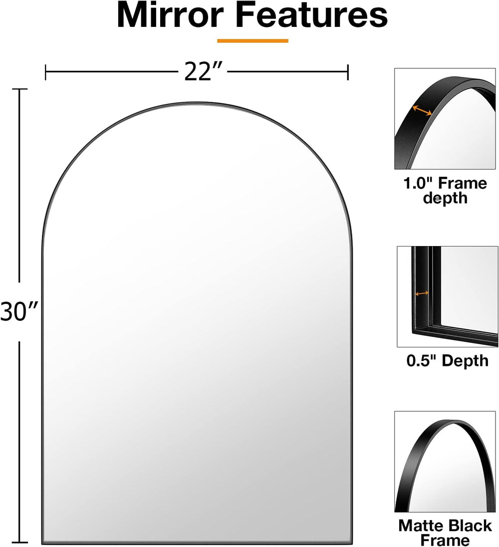 Brightify Arched Mirror, Arched Wall Mirror, 22 x 30 Inch Black Arch Mirror, ...