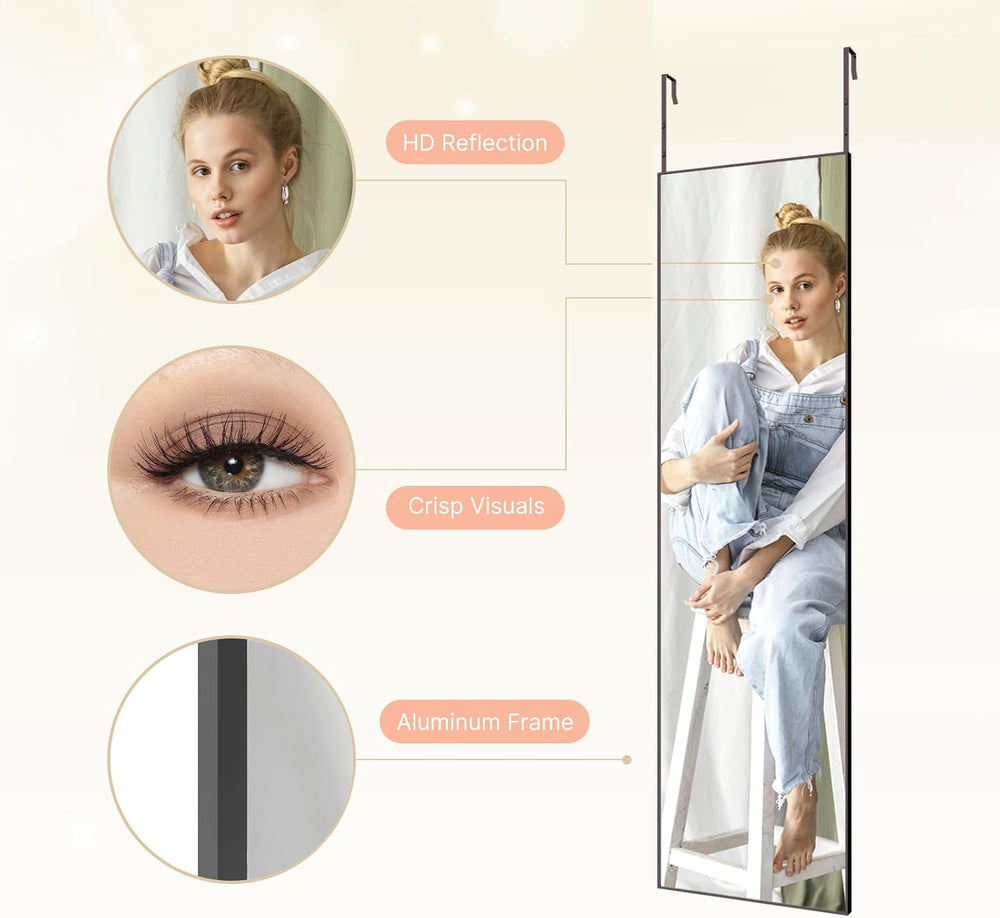 Kosmonia 57x16 Inch Full Length Mirror Over the Door Black Full Body Mirror