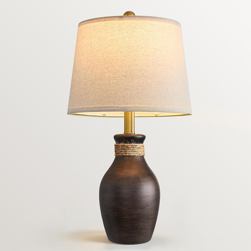 USumkky 22.5" Farmhouse Ceramic Table Lamp Coastal Bedside Lamp Dark Brown