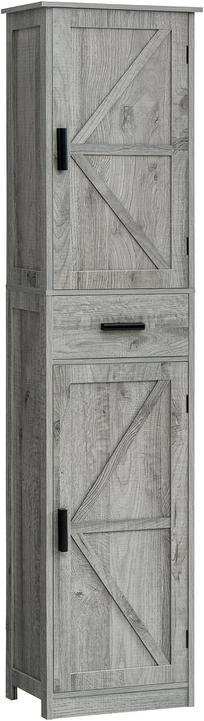 TEENFON Tall Bathroom Cabinet, Storage Cabinet with 6 Shelves & Drawer