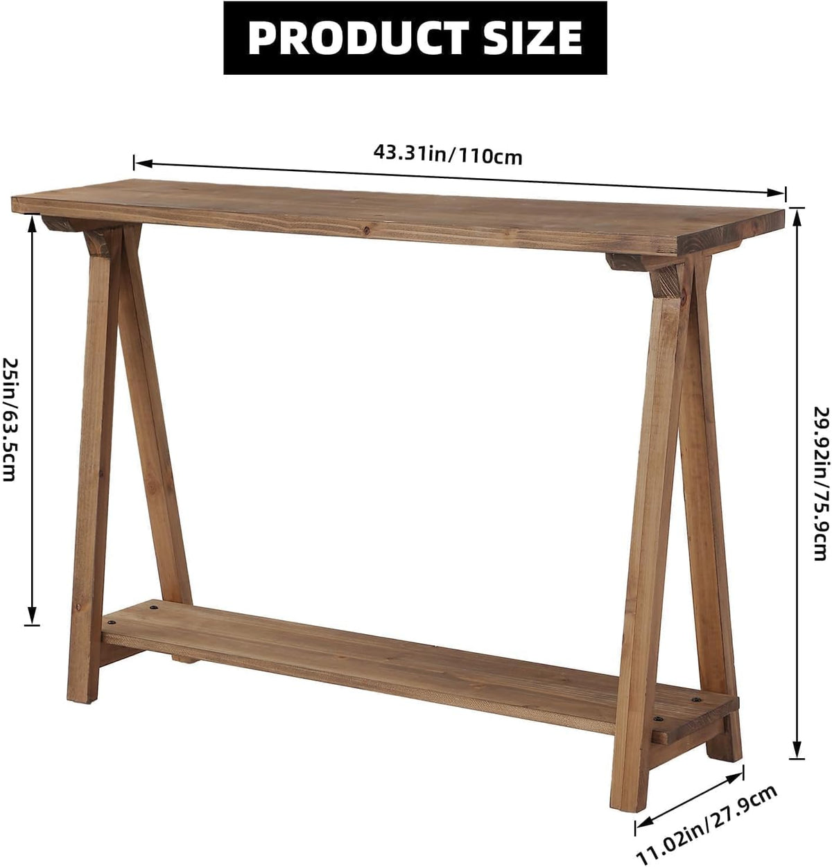 43" Solid Wood Farmhouse Console Table for Living Room, Natural