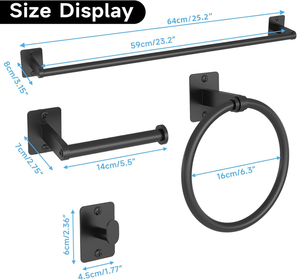 KLJKPA 8-Piece Black Bathroom Hardware Set, 24 inch Towel Bar