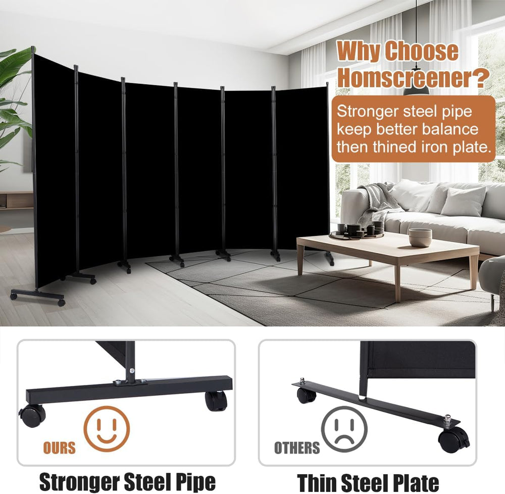 Room Divider 6FT Tall Folding Privacy Screens,6 Panel Wall Divider w/Wheel