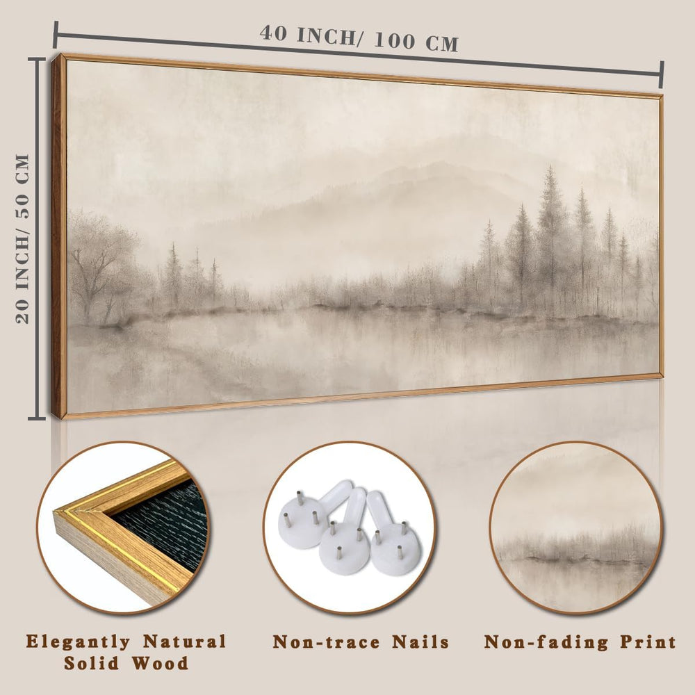 Aurlan Large Abstract Misty Lake Tree Framed Canvas Wall Art Set-40"x20&...