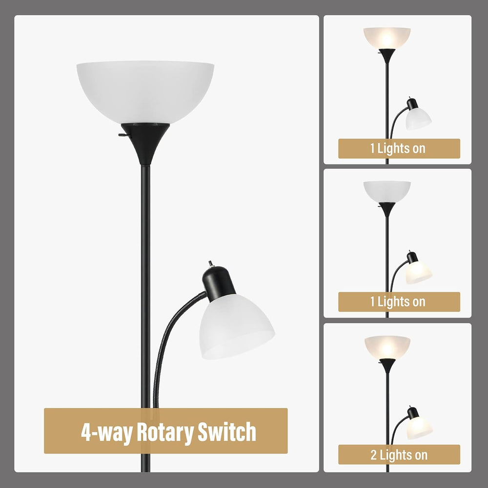 Floor Lamp with Reading Light, 72" Tall Lamp for 2 Head, Standing Lamps ...