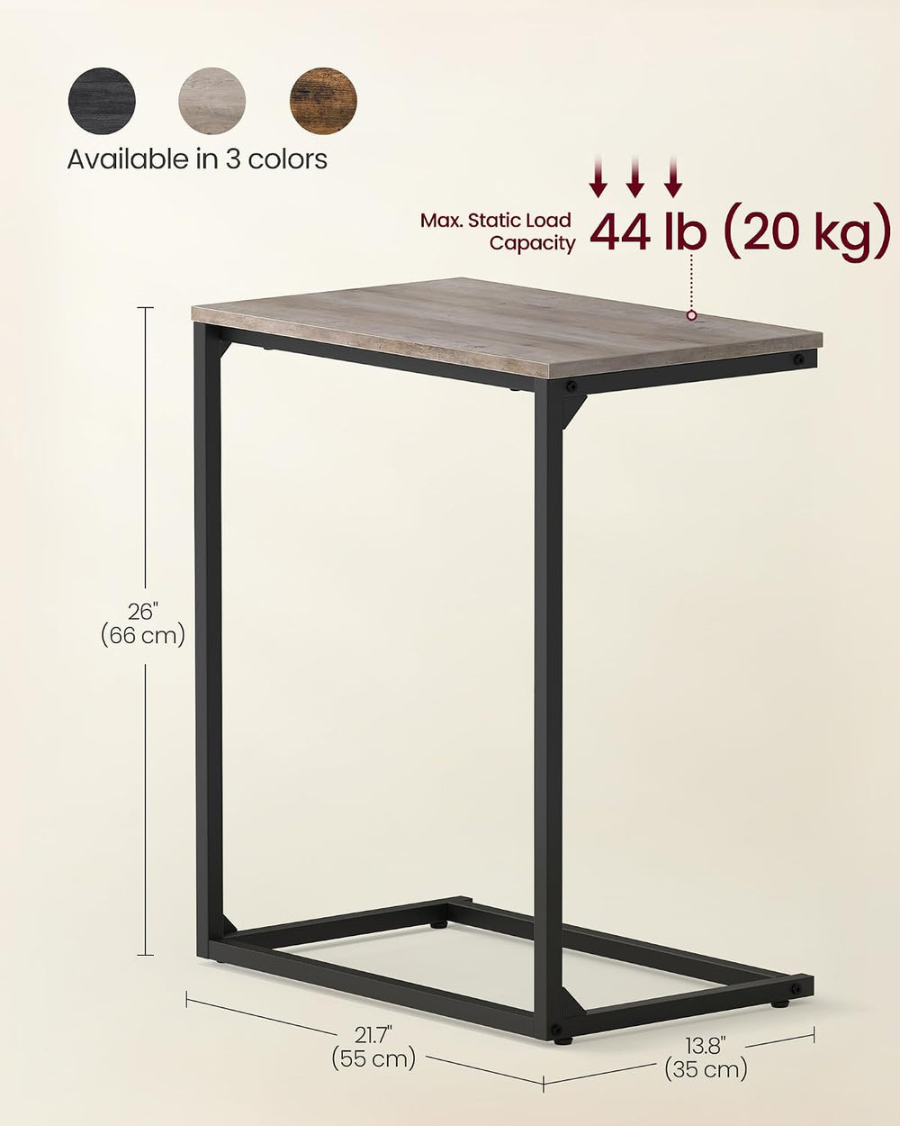 VASAGLE C Shape End Table for Couch or Sofa, Industrial Small Side Table