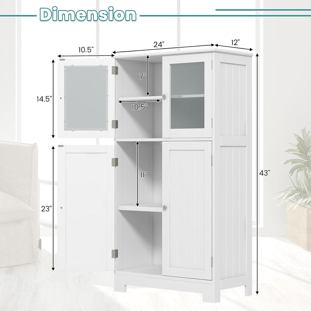 MAT EXPERT Bathroom Cabinet Storage w/Frosted Tempered Glass Doors & 3 Le...
