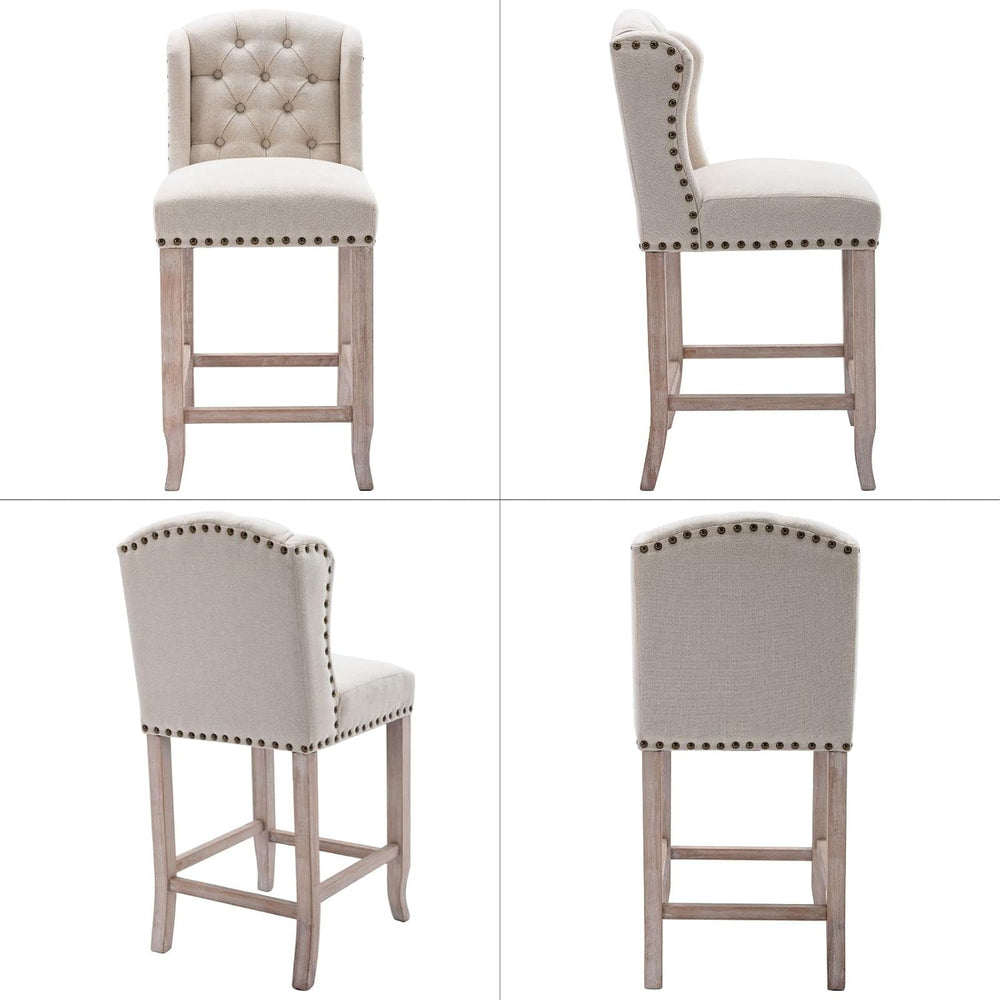 LukeAlon 26" Tufted Wingback Linen Counter Stools Set of 2, Beige