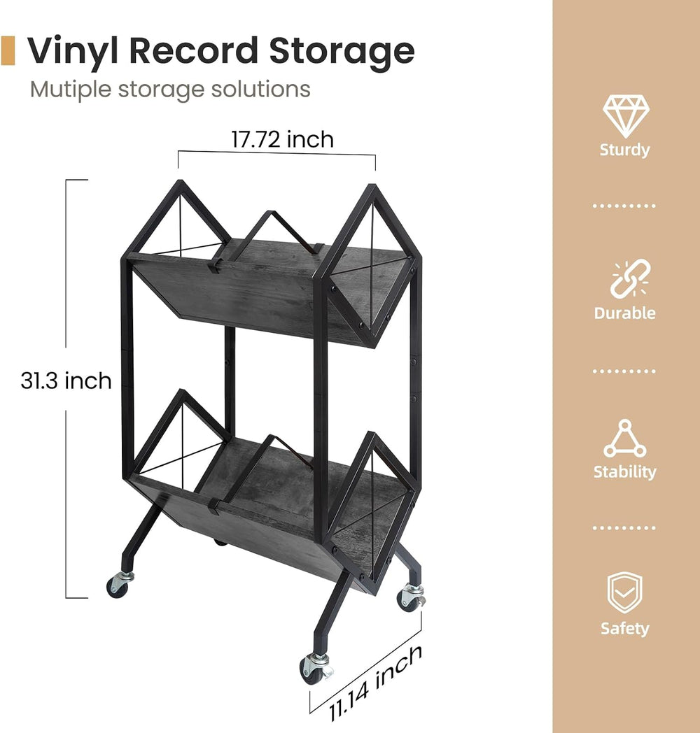 SwaaVee Vinyl Record Storage Holder with Wheels, 2-Tier Record Holder 160-200...