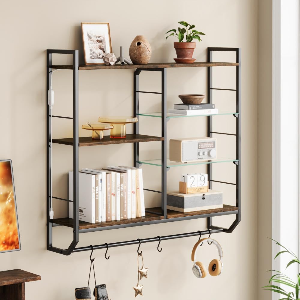 EYCOAL Gaming Floating Shelves, Wall Mounted Wooden Decor Display Shelf with ...