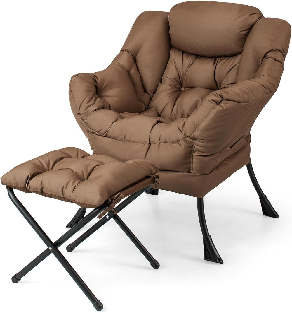 Upholstered Lazy Chair with Ottoman, Armrests & Side Pocket