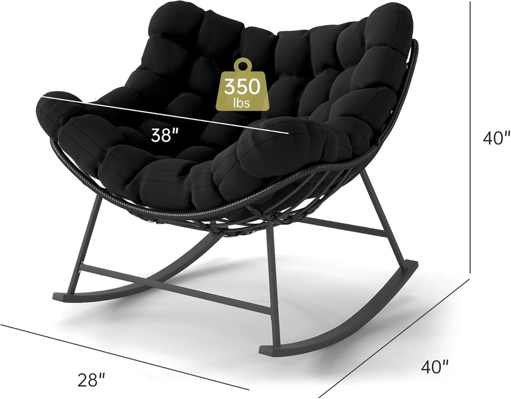 Kromax Oversized Outdoor Papasan Rocking Chair Set of 2, Black