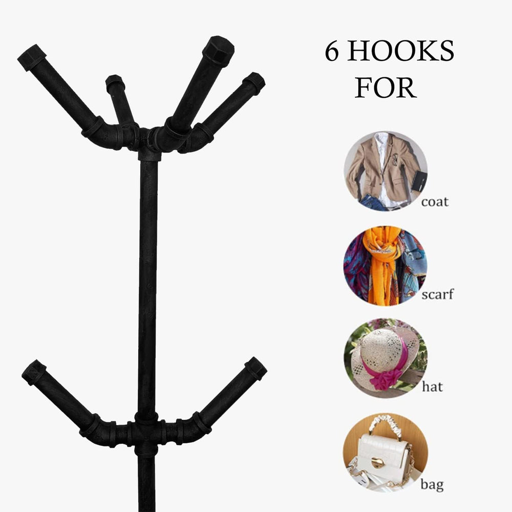 Industrial Coat Rack,Metal Pipe Coat Rack Stand Freestanding with 6 Hooks,Hea...