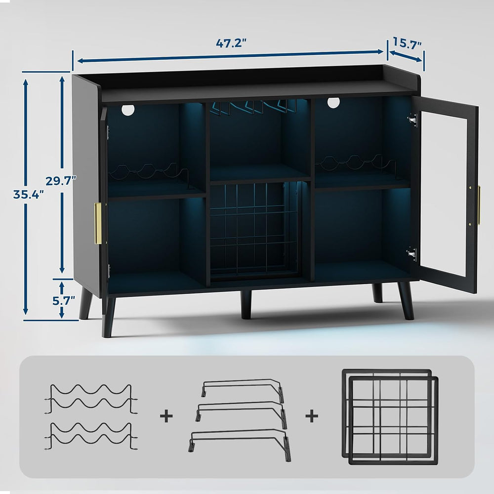 Garvee Modern Wine Bar Cabinet with LED Light, Wood Kitchen Coffee Bar Home L...