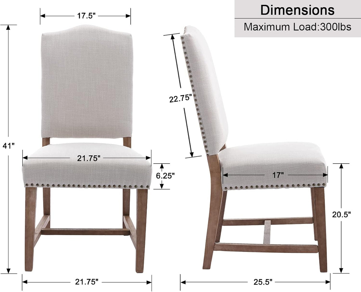 Shunzhi Farmhouse Upholstered Dining Chairs Set of 2 Mid Century Modern Dining Room Chairs Parson Linen Chairs Armless Kitchen Side Chairs with Wood Frame/High Back/Nailhead, Beige