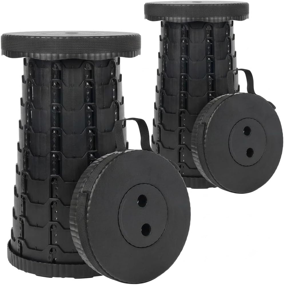 Foldable Telescoping Portable Stool, 2-Pack, Adjustable Height (Black)