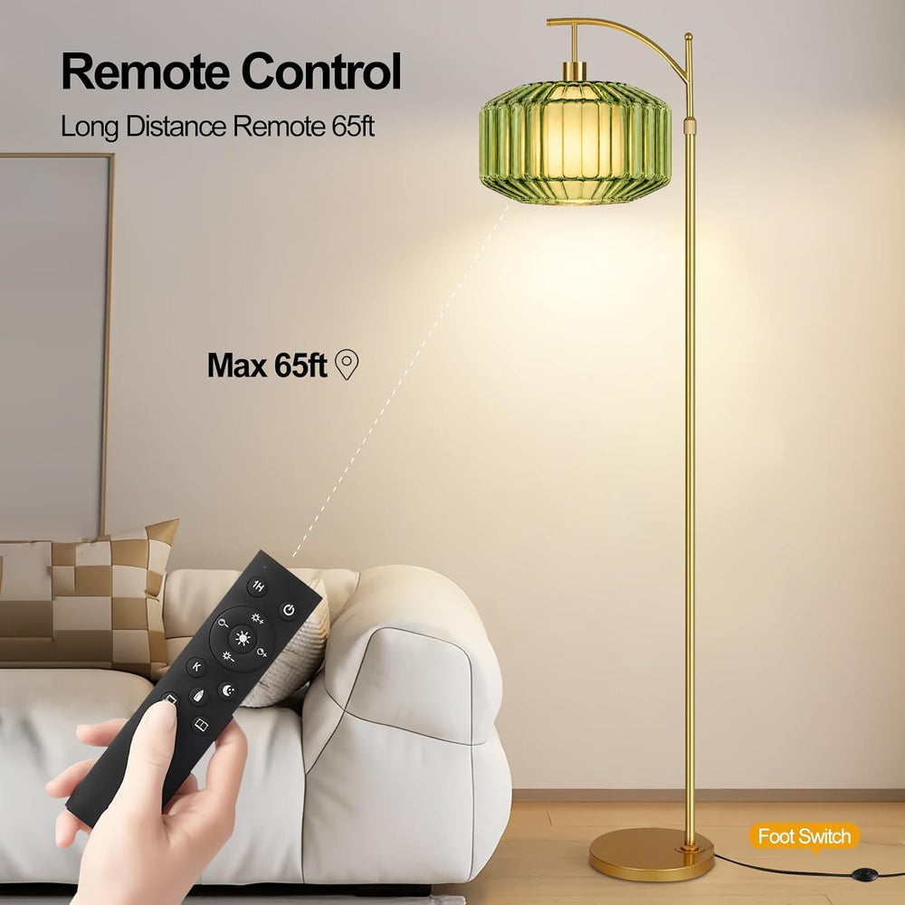 AHDWDW Glass Floor Lamp for Living Room Bedroom,Gold Dimmable Standing Lamp w...