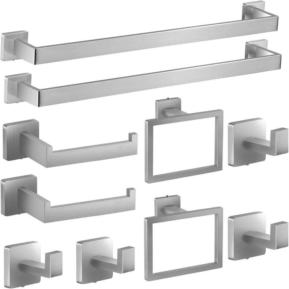 10-Piece Brushed Nickel Bathroom Hardware Set with 16" Towel Bar, Toilet...