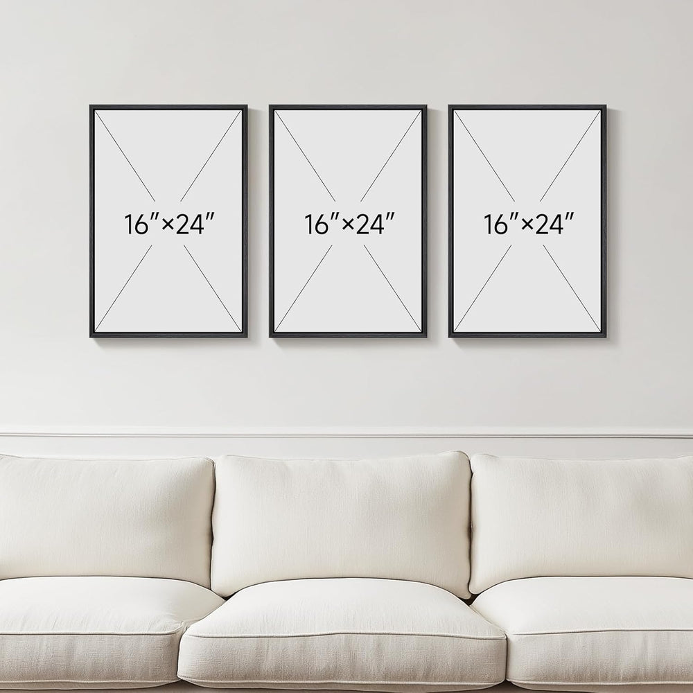 3D Textured Framed Black and White Abstract Wall Art Set of 3, 16x24 In