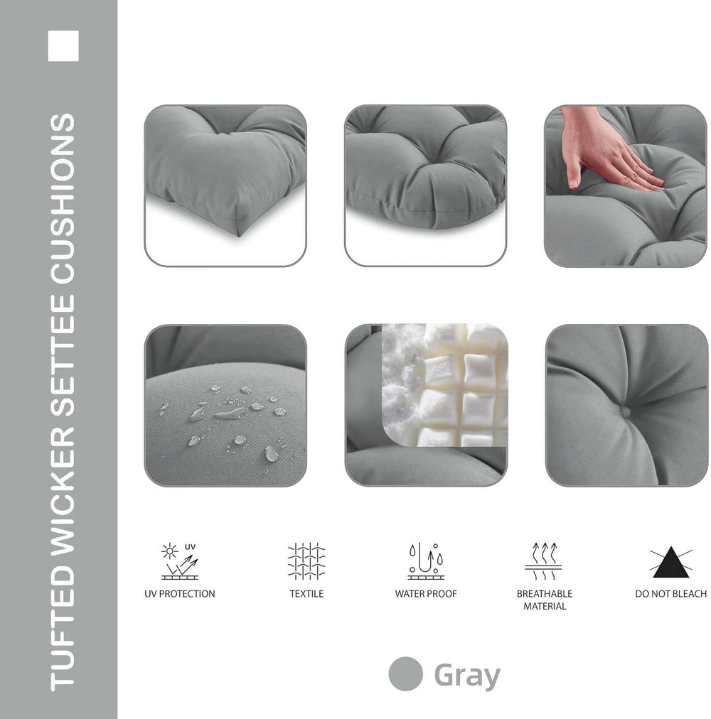Outdoor Wicker Chair Cushions 3 Pieces, Gray