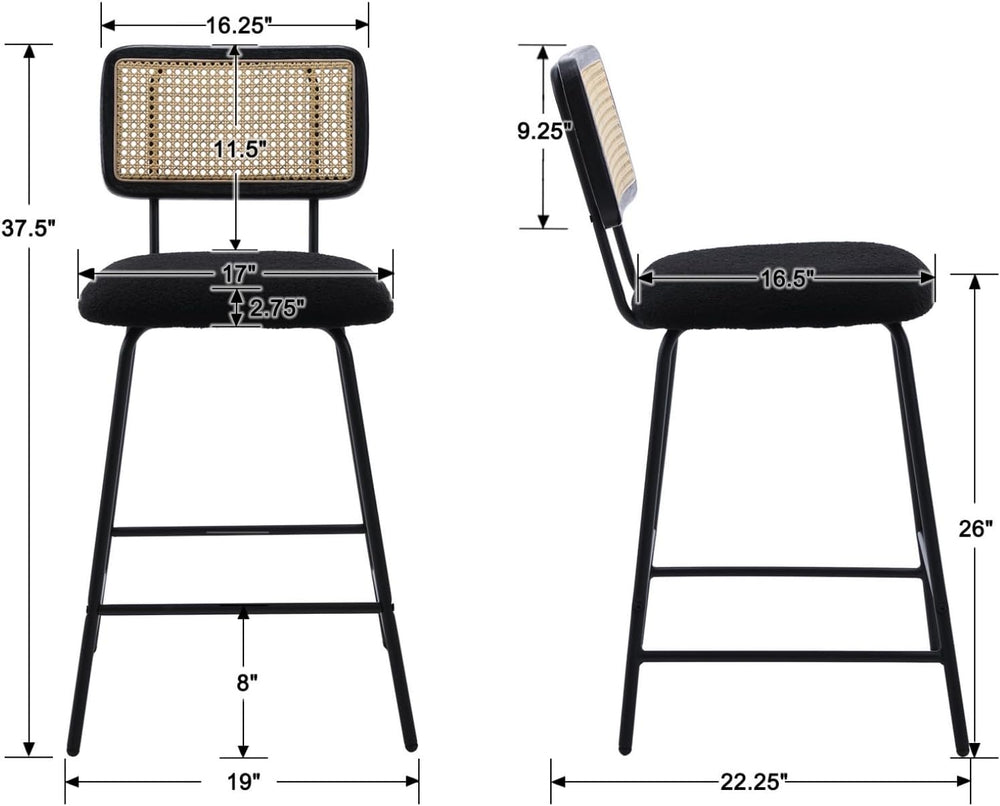 Rattan Counter Height Bar Stools Set of 2, 26" Kitchen Bar Stools